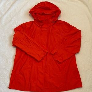 Eileen Fisher Vibrant Orange-Red Hooded Jacket - Size Large